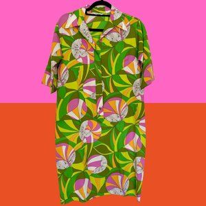Vintage 1960's Psychedelic Groovy Green Printed Dress Lady Bayard